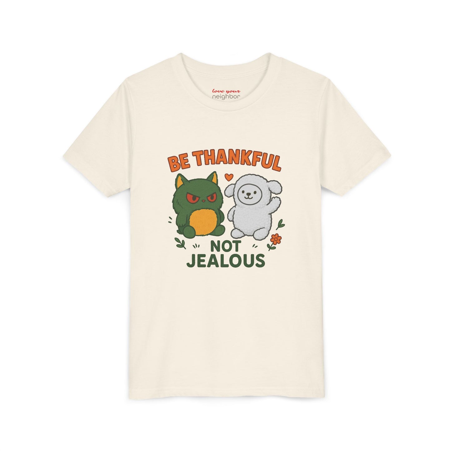 Youth Tee: Be Thankful, Not Jealous - Cute Graphic Shirt for Kids, Perfect for Birthdays, Thanksgiving, Casual Wear, Gifts