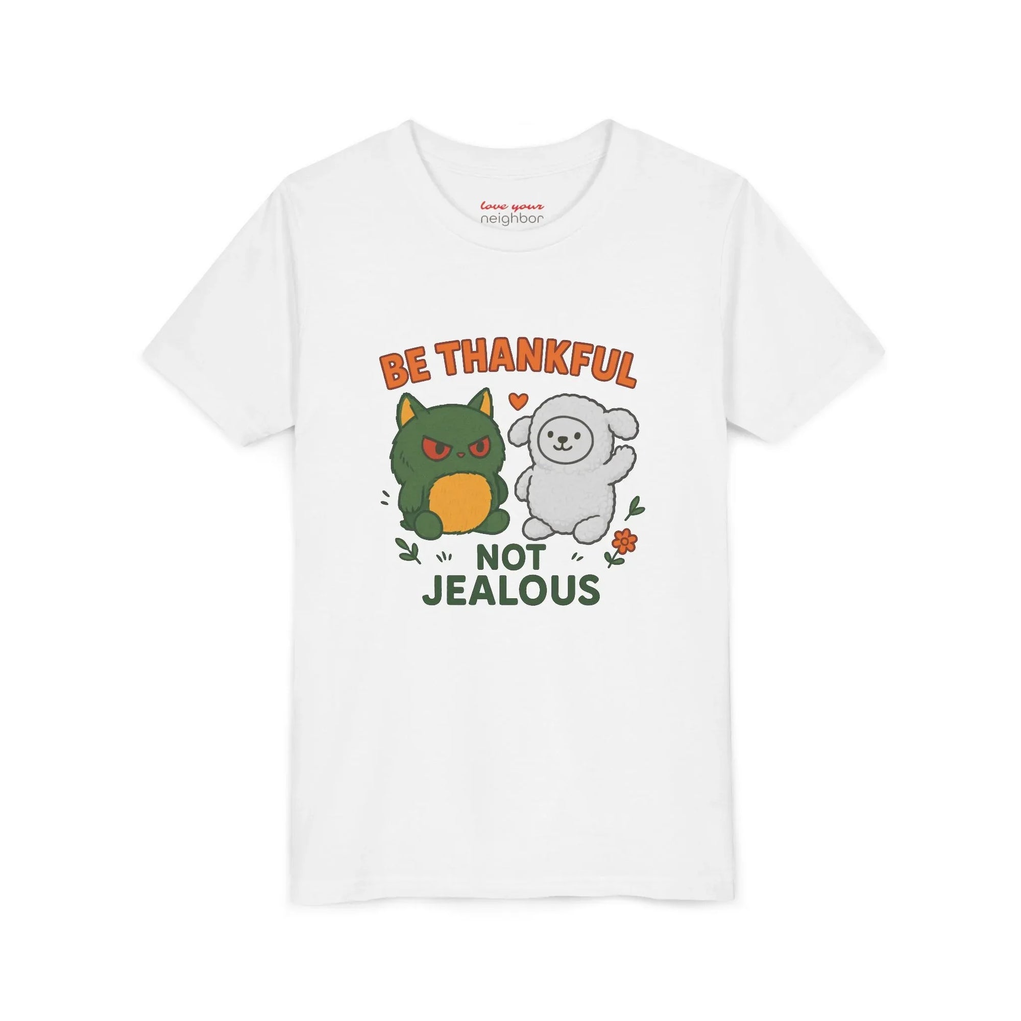 Youth Tee: Be Thankful, Not Jealous - Cute Graphic Shirt for Kids, Perfect for Birthdays, Thanksgiving, Casual Wear, Gifts - Truthkins - Faith-filled plush toys that turn big feelings into God's truth
