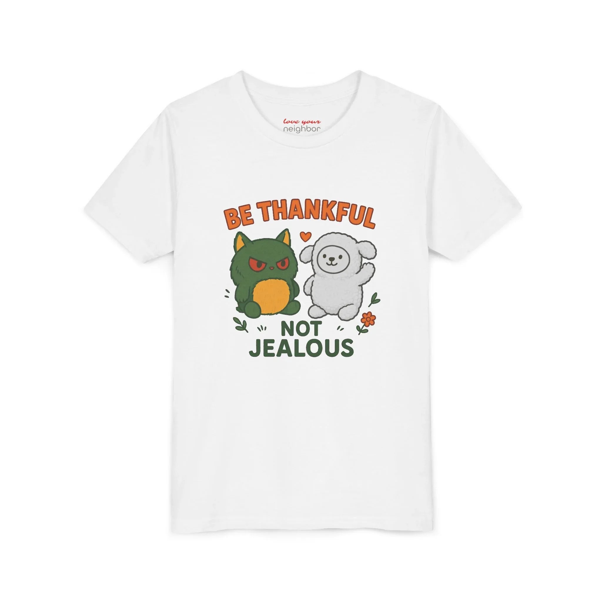 Youth Tee: Be Thankful, Not Jealous - Cute Graphic Shirt for Kids, Perfect for Birthdays, Thanksgiving, Casual Wear, Gifts - Truthkins - Faith-filled plush toys that turn big feelings into God's truth