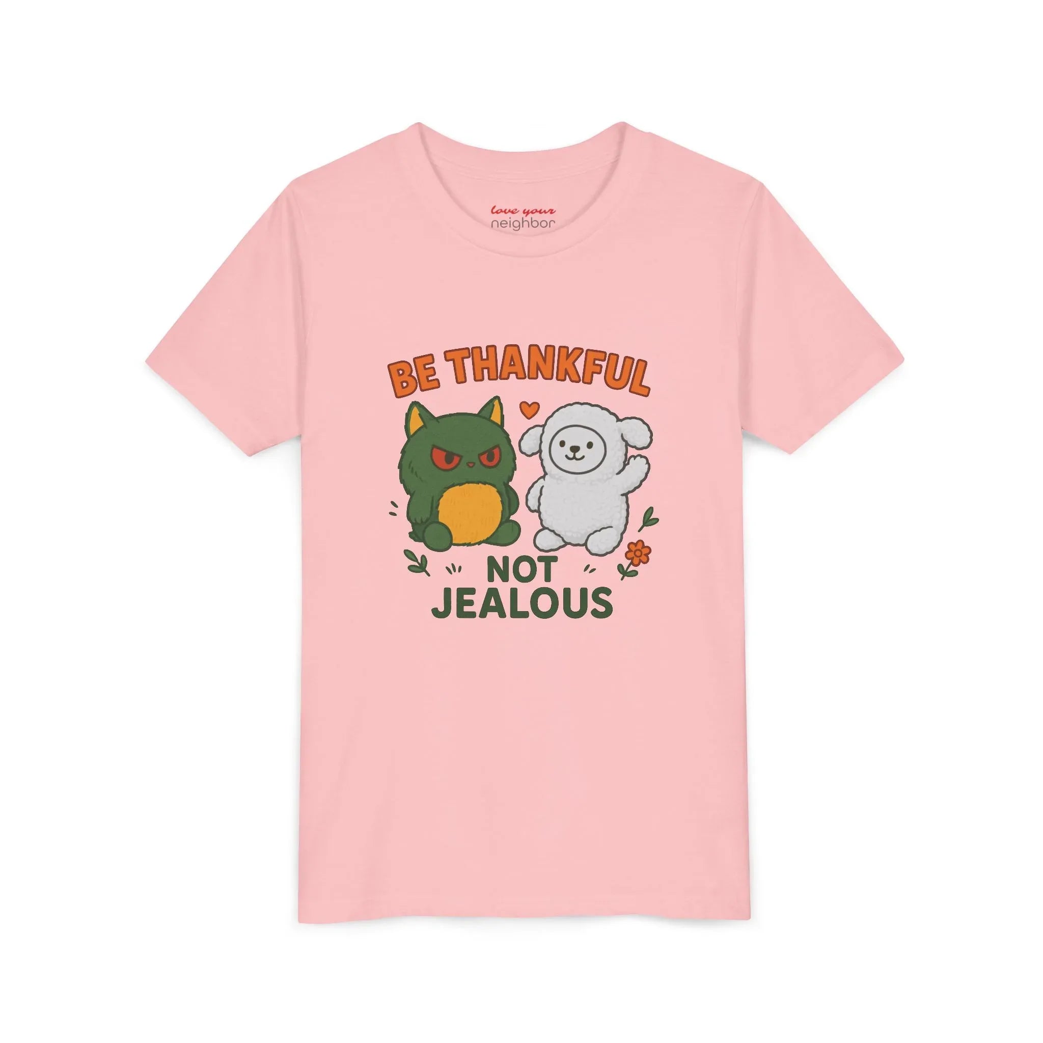 Youth Tee: Be Thankful, Not Jealous - Cute Graphic Shirt for Kids, Perfect for Birthdays, Thanksgiving, Casual Wear, Gifts - Truthkins - Faith-filled plush toys that turn big feelings into God's truth