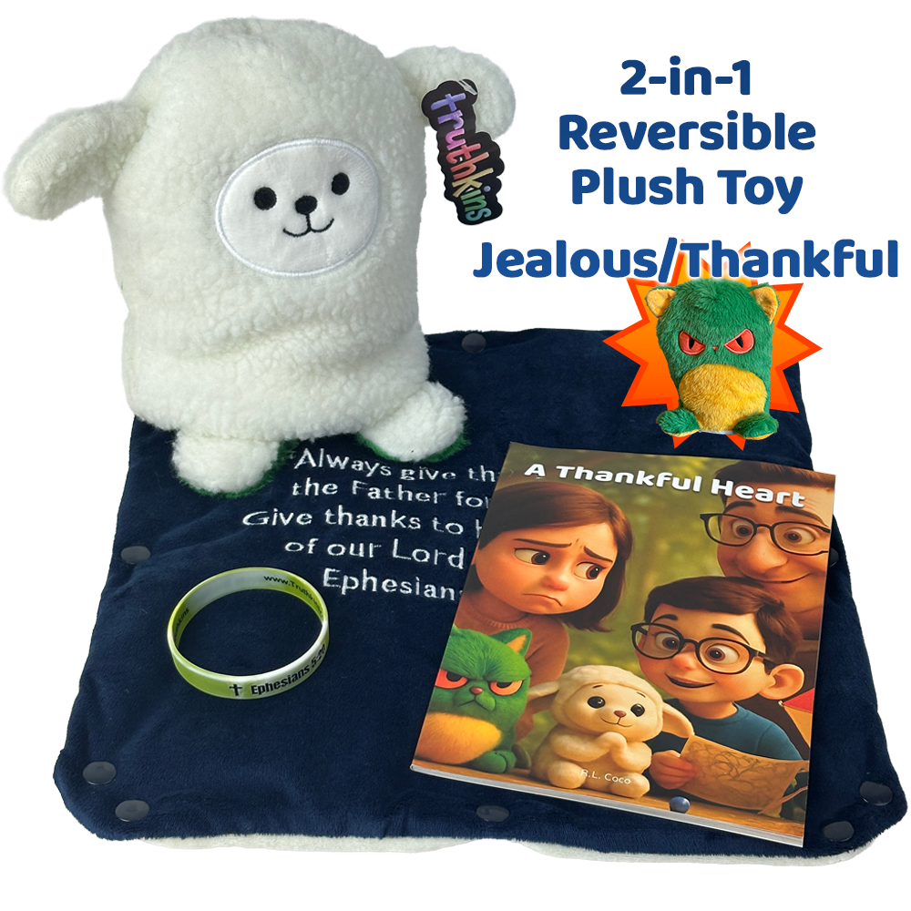 Turn Jealous To Thankful Plush Transformation Set (Ephesians 5:20) - Christian Toys for Kids
